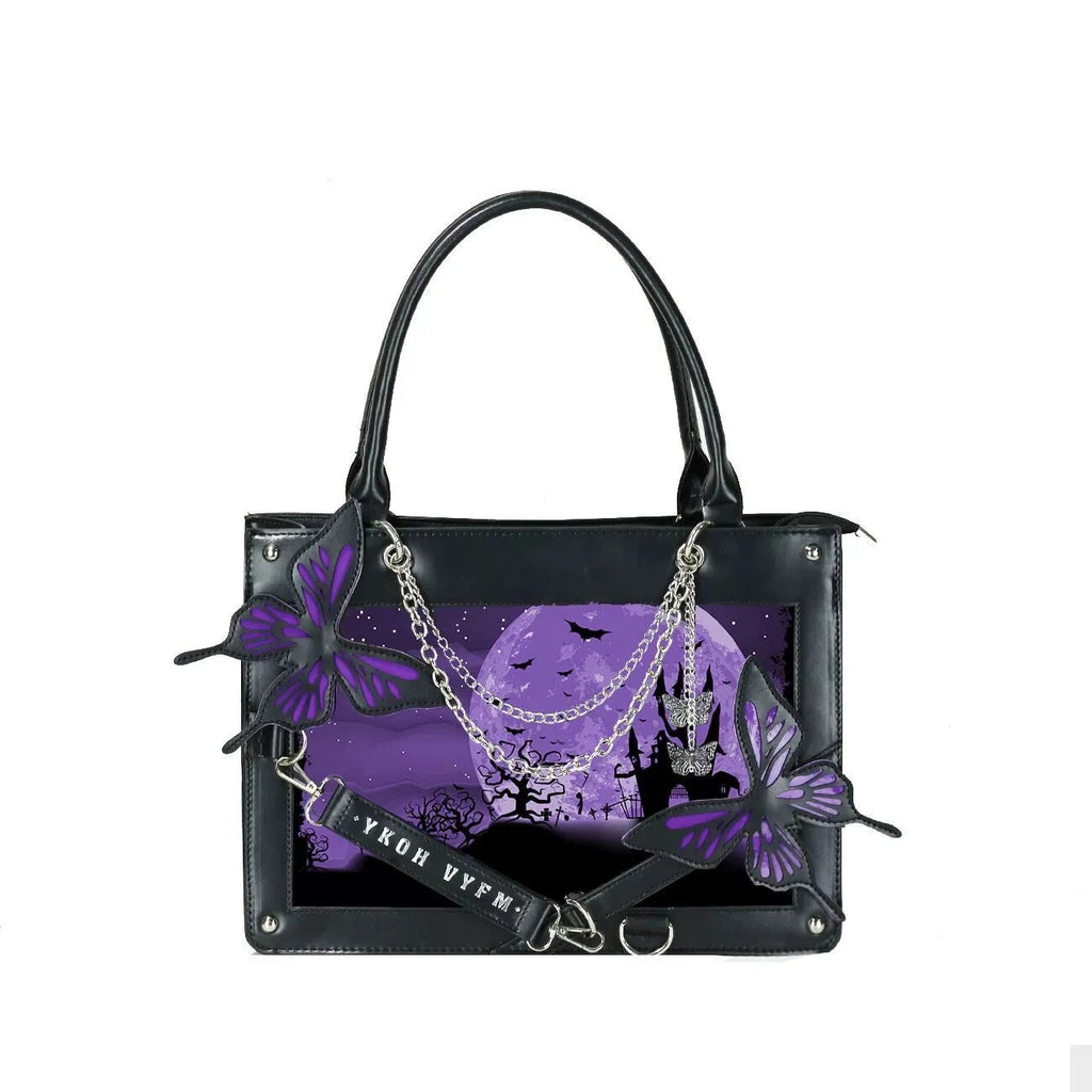 Gothic Ita Bag con Farfalle e Ragnatela – Borsa Trasparente per Pin e Accessori