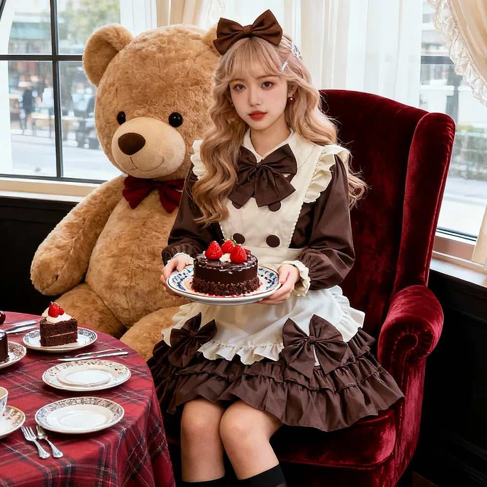 Maid Cafe Lolita Sweet Cute Adorable French Style Soft Flutter Sleeve Maid Dress Apron