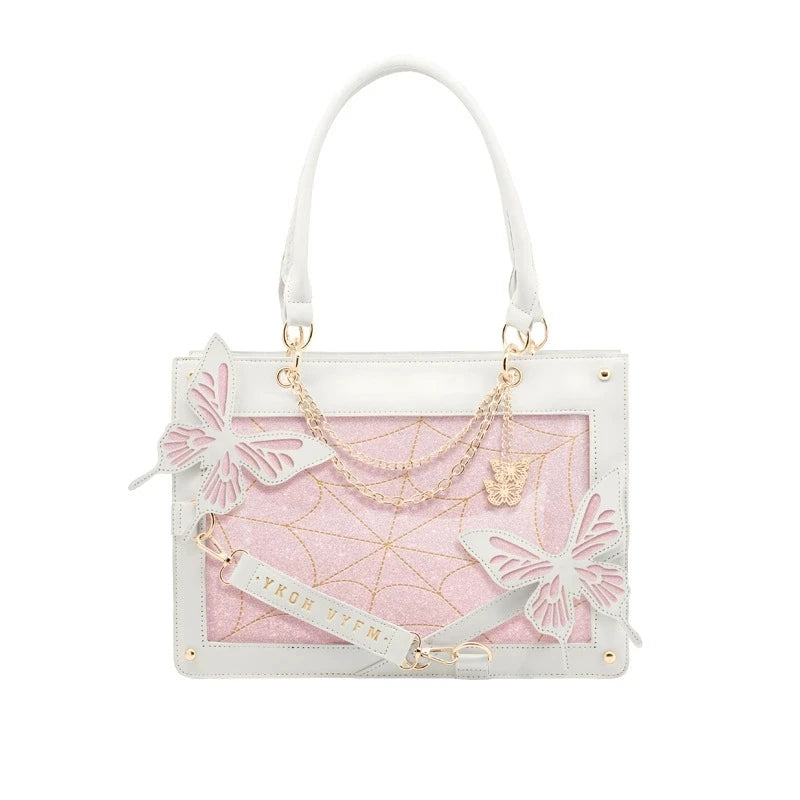 Gothic Ita Bag con Farfalle e Ragnatela – Borsa Trasparente per Pin e Accessori