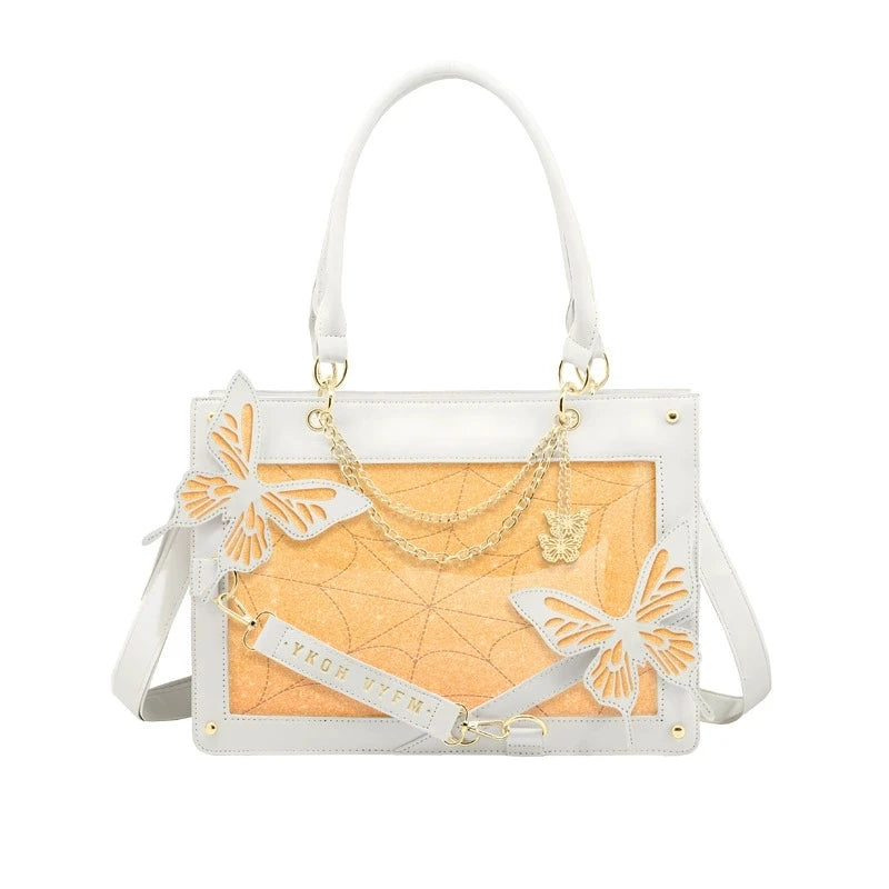 Gothic Ita Bag con Farfalle e Ragnatela – Borsa Trasparente per Pin e Accessori