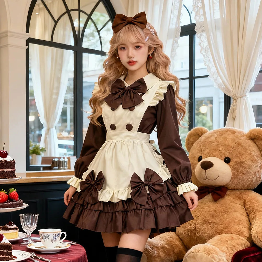 Maid Cafe Lolita Sweet Cute Adorable French Style Soft Flutter Sleeve Maid Dress Apron