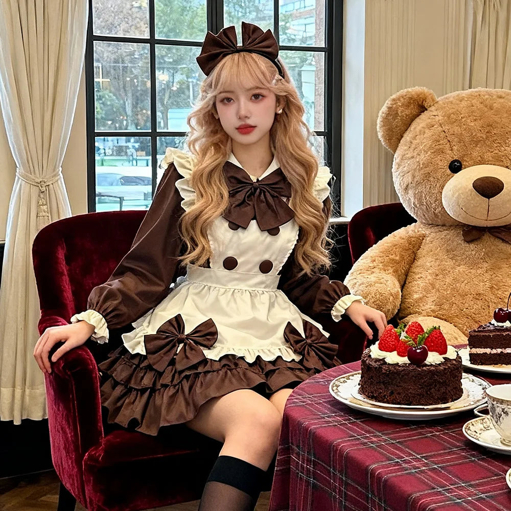 Maid Cafe Lolita Sweet Cute Adorable French Style Soft Flutter Sleeve Maid Dress Apron