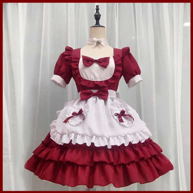 L New Red Maid Outfit Lolita Cosplay Costume for Anime Conventions Plus-size Princess Dress Coffee Shop Work Uniform Party Dress
