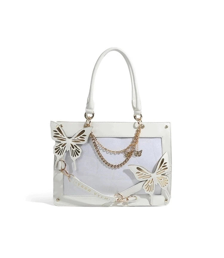 Gothic Ita Bag con Farfalle e Ragnatela – Borsa Trasparente per Pin e Accessori