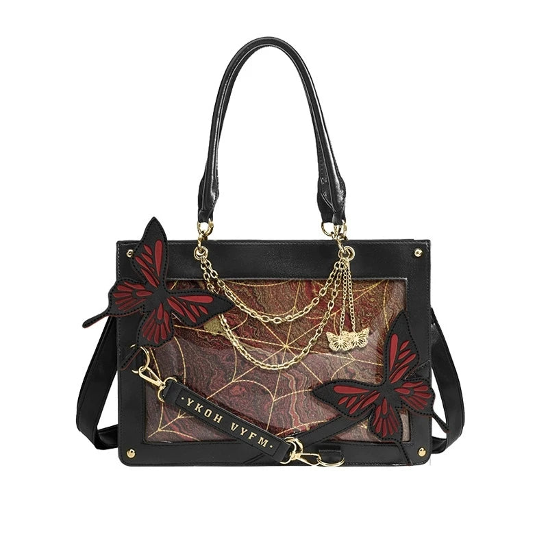 Gothic Ita Bag con Farfalle e Ragnatela – Borsa Trasparente per Pin e Accessori