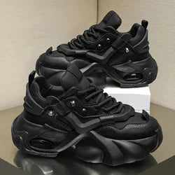 Black Knight New Wind Casual Work Shoes Thick Sole Patent Leather High Top Wear-Resistant Inner Elevation for Winter Spring