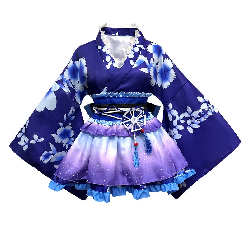Japanese-Style Lolita Kimono Set Multi-Color Cherry Blossom Role Play Costume Including Hair Accessories +Leg Ornaments