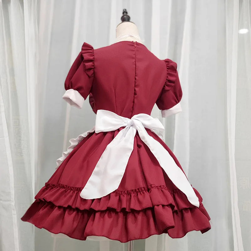 L New Red Maid Outfit Lolita Cosplay Costume for Anime Conventions Plus-size Princess Dress Coffee Shop Work Uniform Party Dress