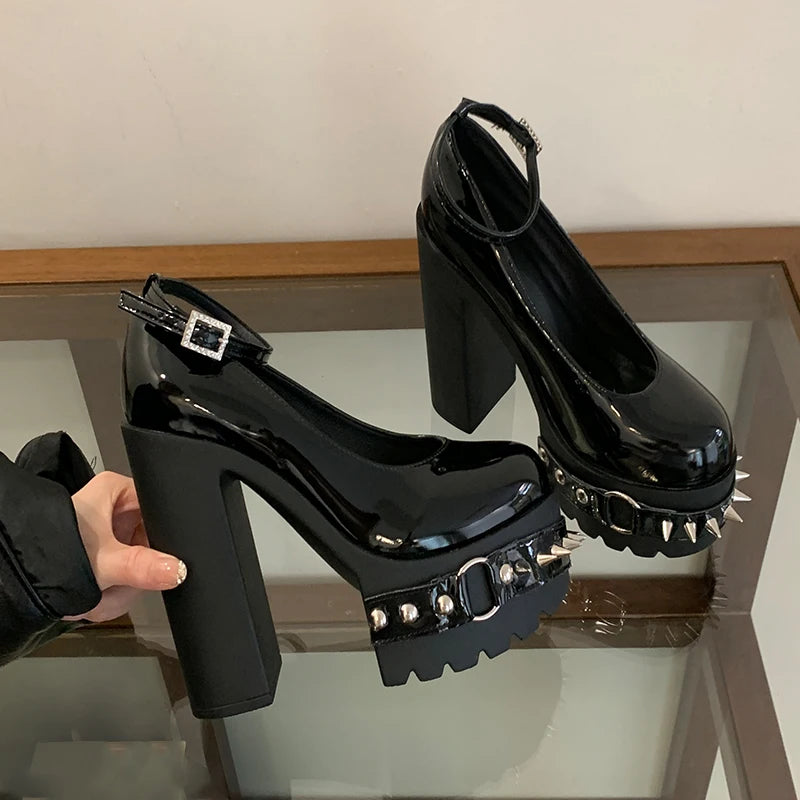 Scarpe Gothic Lolita "Midnight Rebel" – Plateau e Borchie