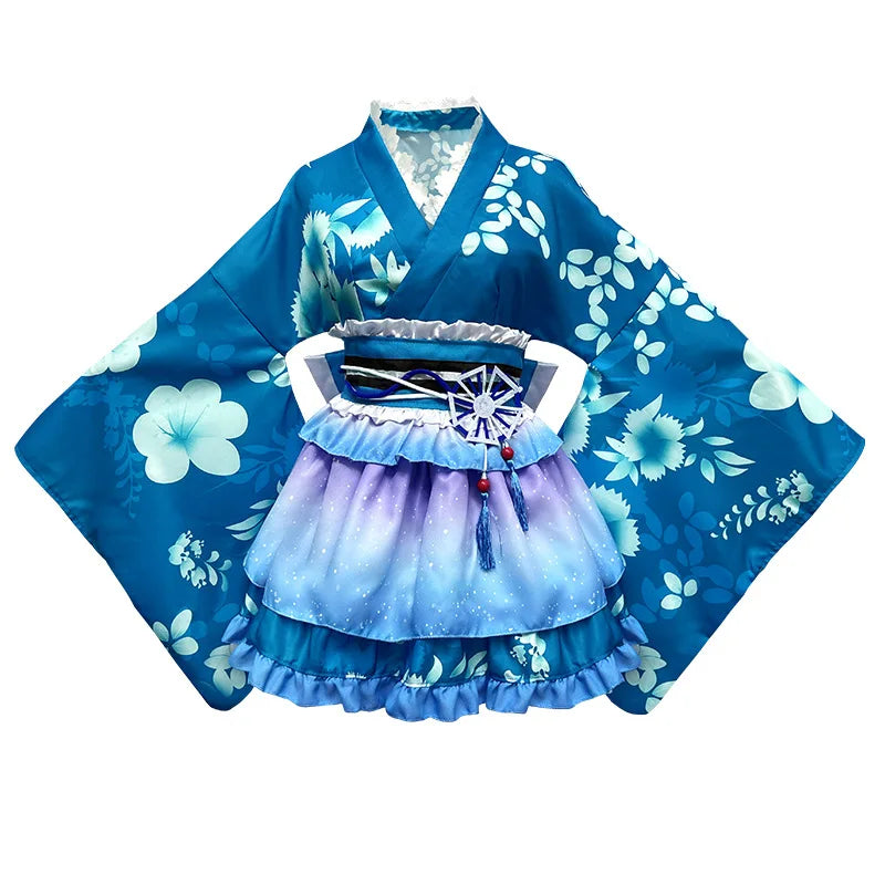 Japanese-Style Lolita Kimono Set Multi-Color Cherry Blossom Role Play Costume Including Hair Accessories +Leg Ornaments