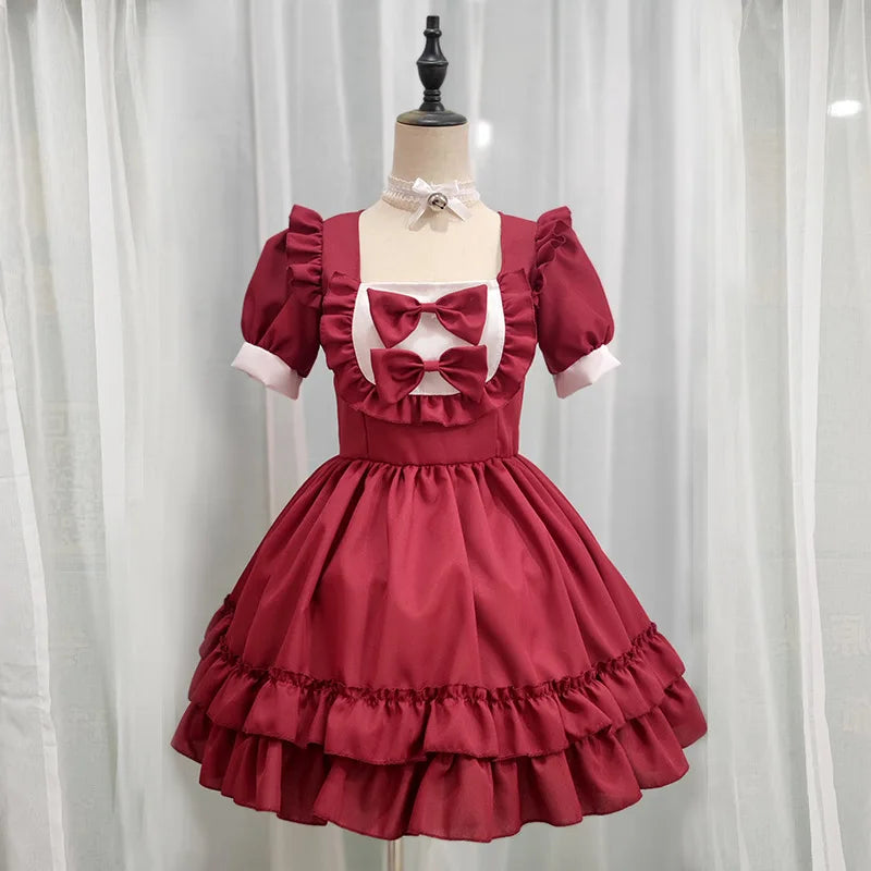 L New Red Maid Outfit Lolita Cosplay Costume for Anime Conventions Plus-size Princess Dress Coffee Shop Work Uniform Party Dress