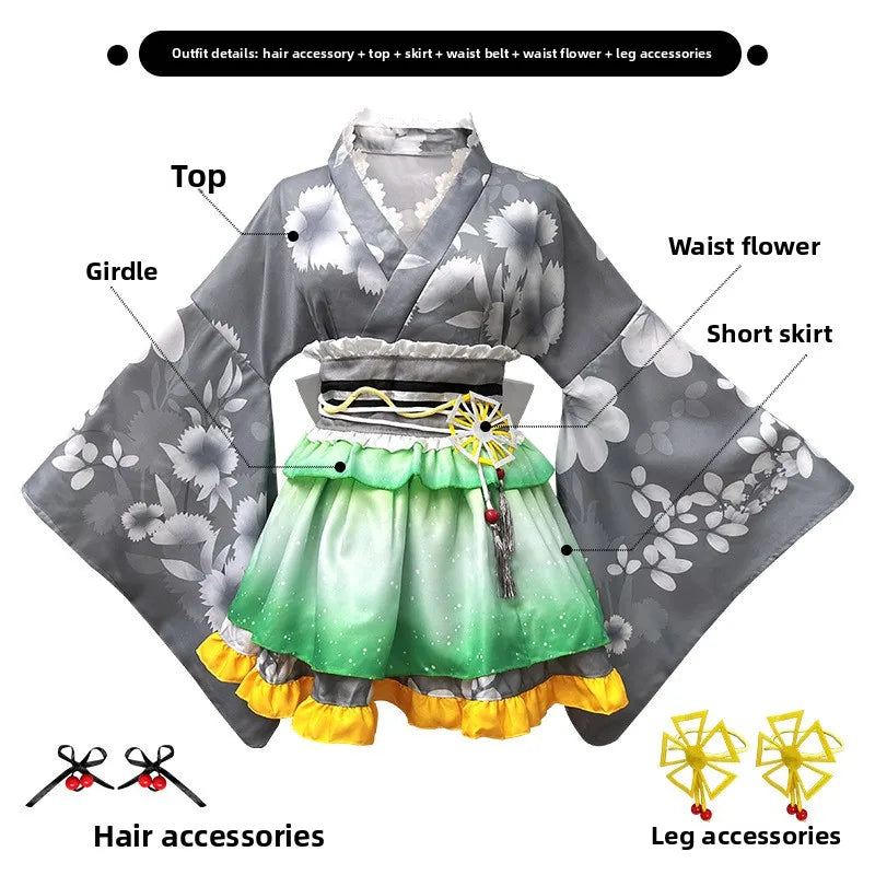 Japanese-Style Lolita Kimono Set Multi-Color Cherry Blossom Role Play Costume Including Hair Accessories +Leg Ornaments