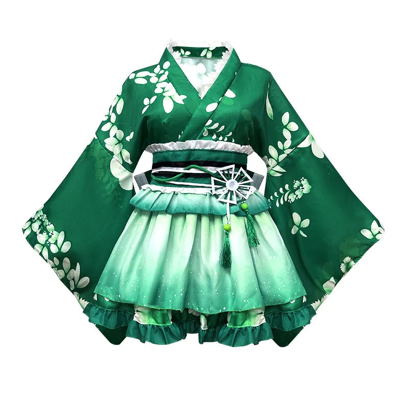 Japanese-Style Lolita Kimono Set Multi-Color Cherry Blossom Role Play Costume Including Hair Accessories +Leg Ornaments