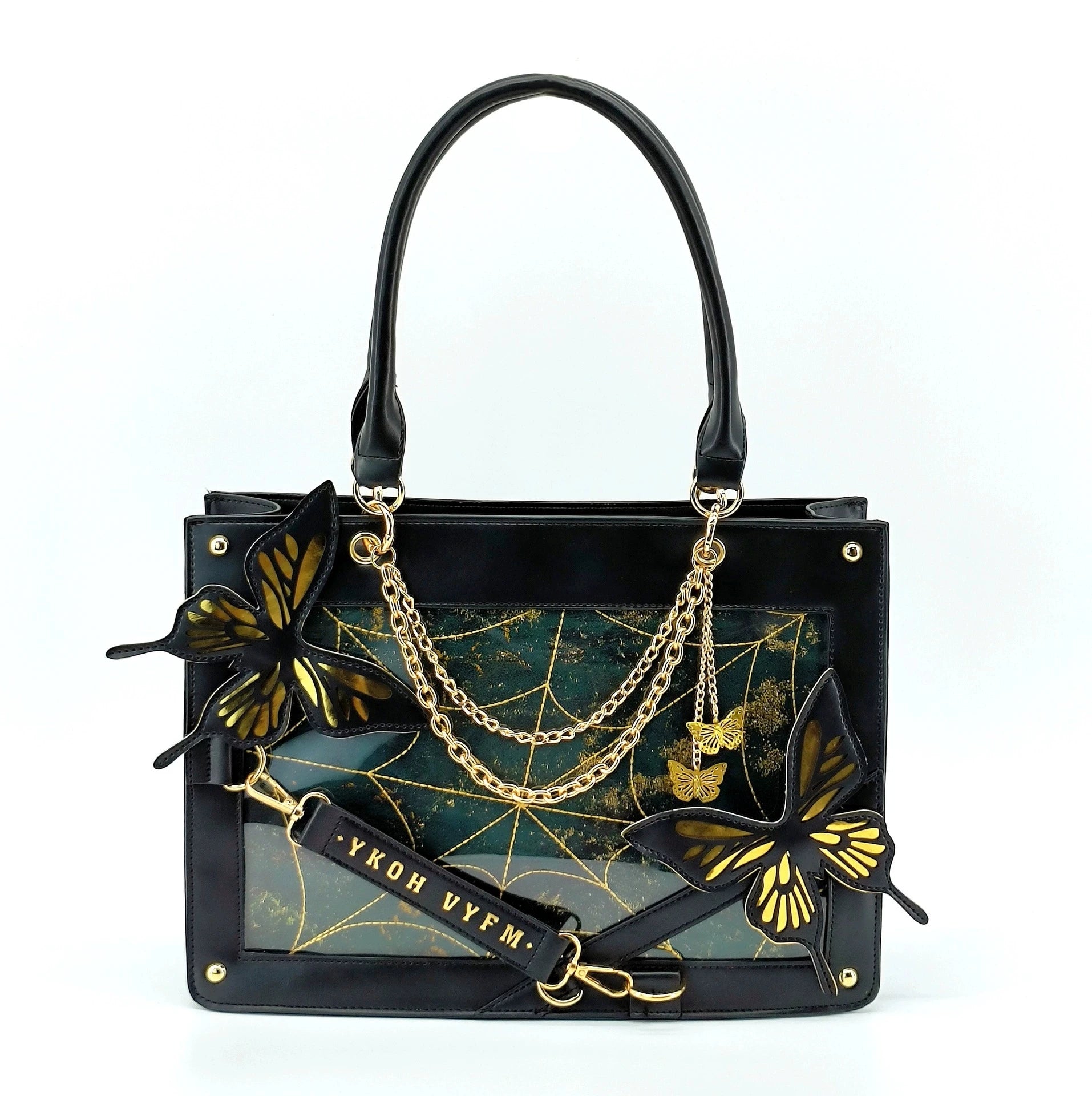 Gothic Ita Bag con Farfalle e Ragnatela – Borsa Trasparente per Pin e Accessori