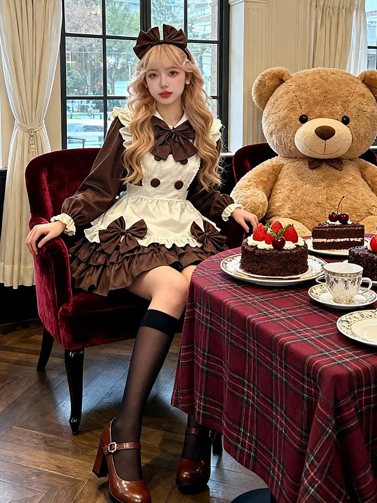 L Maid Outfit Lolita Sweet and Cute Maid Uniform for Cafe Girls French Sweet and Soft Girl Dress Flutter Sleeve Apron Cosplay