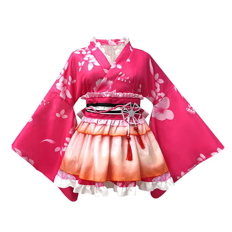Japanese-Style Lolita Kimono Set Multi-Color Cherry Blossom Role Play Costume Including Hair Accessories +Leg Ornaments