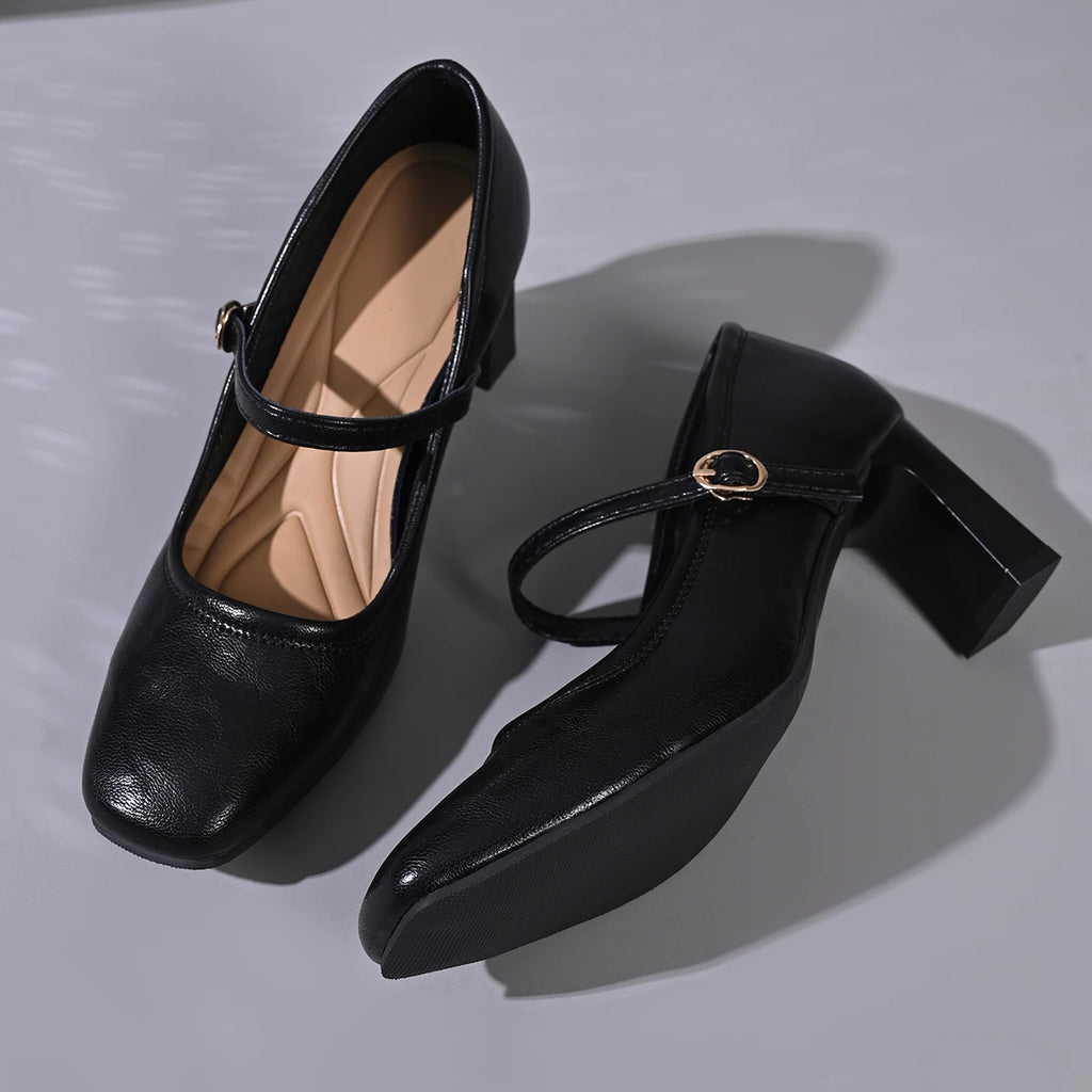 Scarpe Mary Jane Classiche con Tacco Medio – Nero | Pelle Sintetica