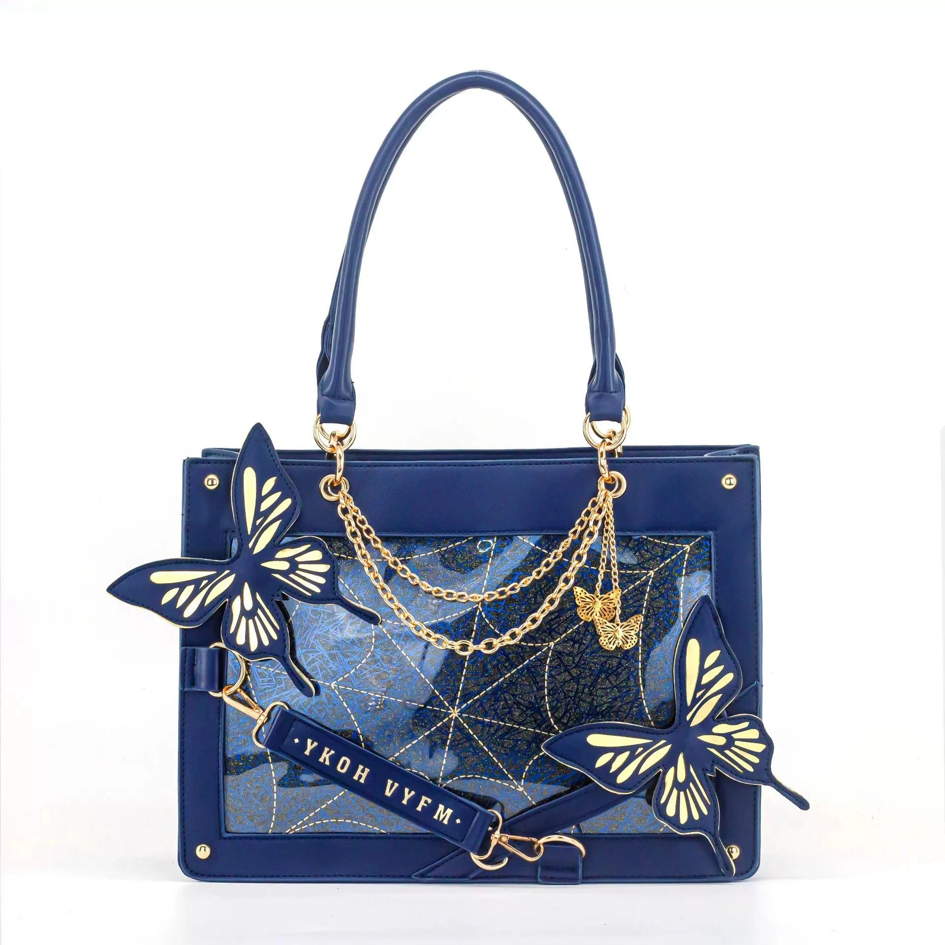 Gothic Ita Bag con Farfalle e Ragnatela – Borsa Trasparente per Pin e Accessori