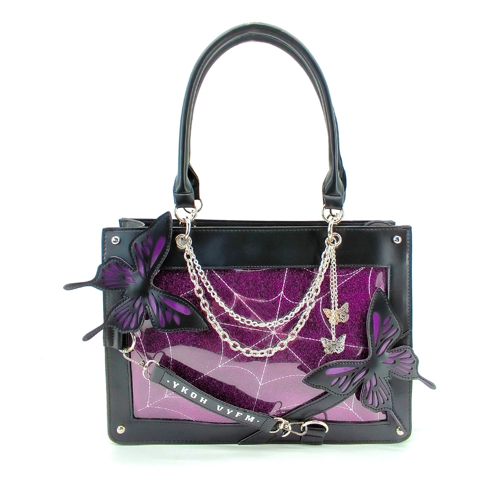 Gothic Ita Bag con Farfalle e Ragnatela – Borsa Trasparente per Pin e Accessori