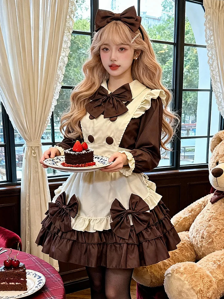 Maid Cafe Lolita Sweet Cute Adorable French Style Soft Flutter Sleeve Maid Dress Apron