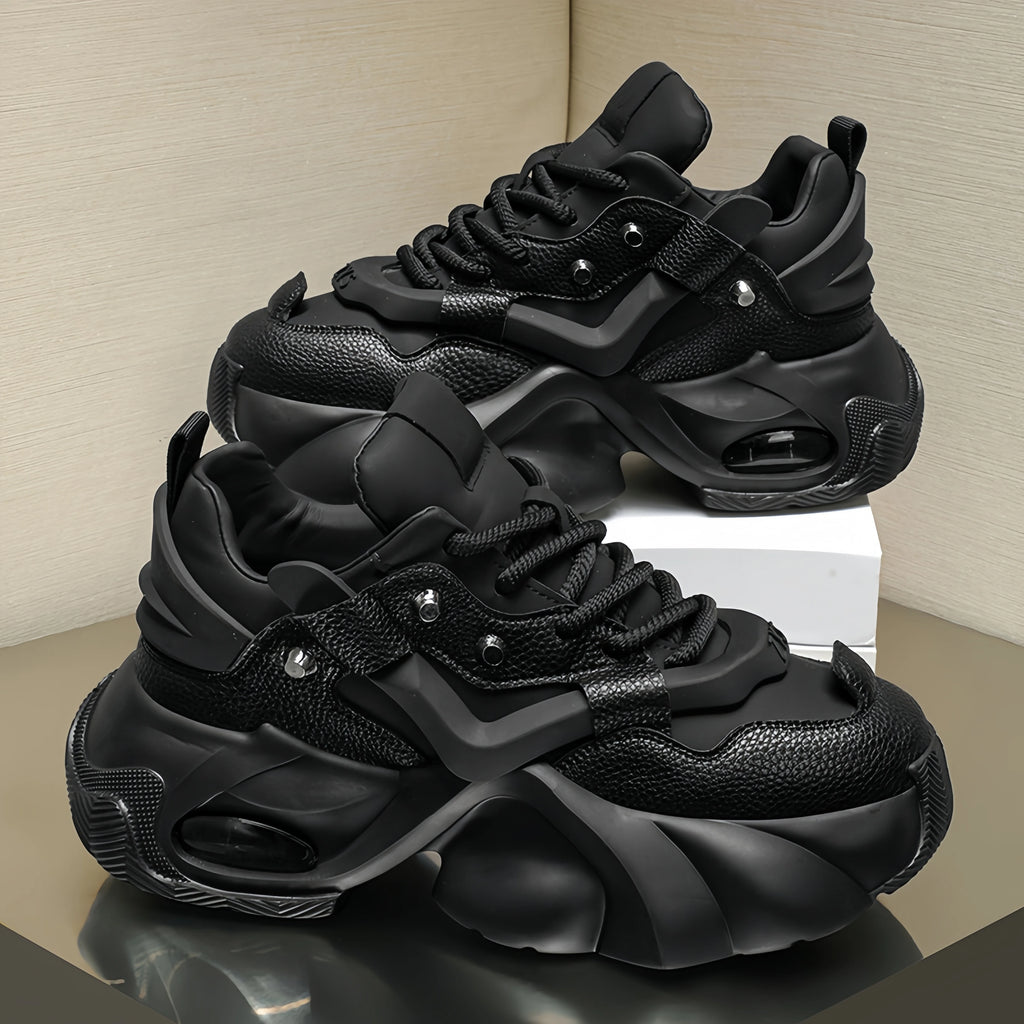 Black Knight New Wind Casual Work Shoes Thick Sole Patent Leather High Top Wear-Resistant Inner Elevation for Winter Spring