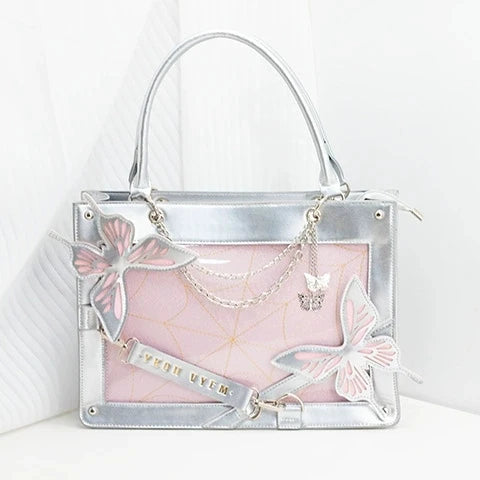 Gothic Ita Bag con Farfalle e Ragnatela – Borsa Trasparente per Pin e Accessori