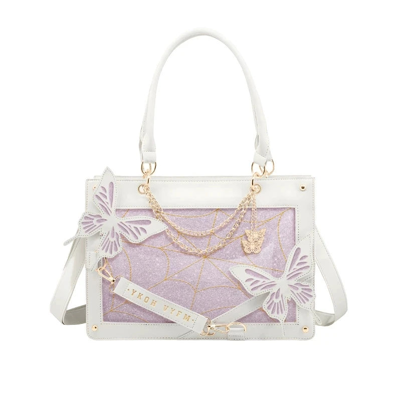 Gothic Ita Bag con Farfalle e Ragnatela – Borsa Trasparente per Pin e Accessori