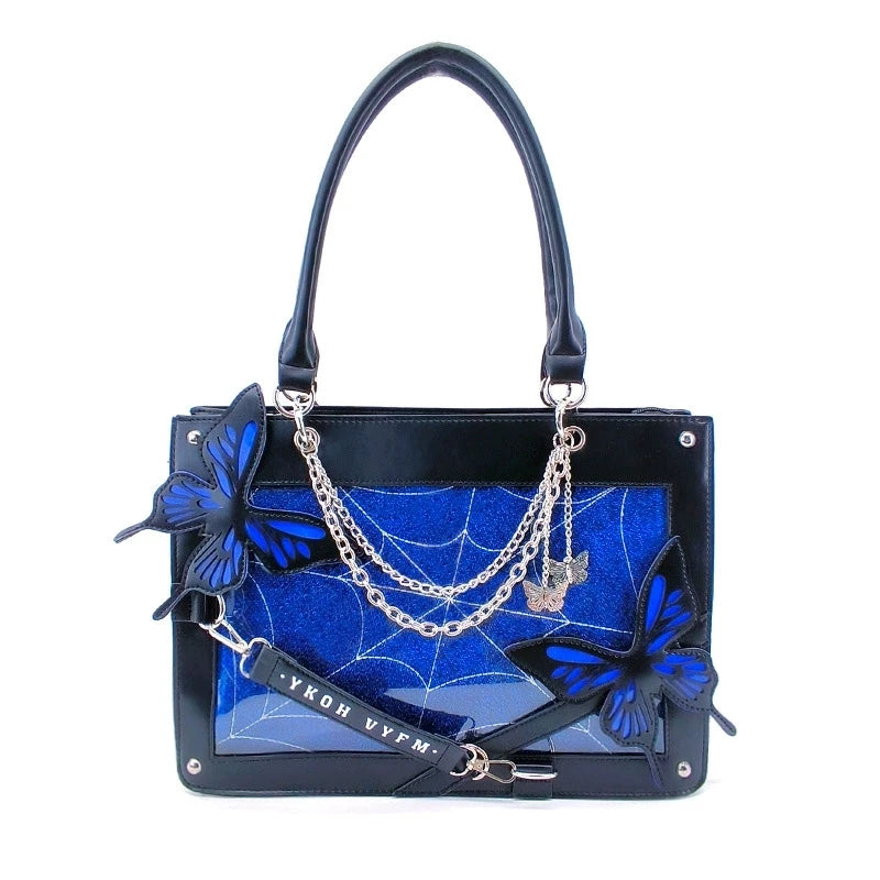 Gothic Ita Bag con Farfalle e Ragnatela – Borsa Trasparente per Pin e Accessori