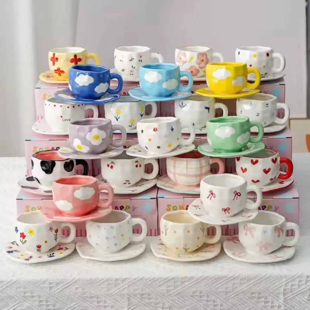 Sweet Aesthetic Cups – Tazze in Ceramica 300ml con Piattino (Collezione Cute) - accessori Lolita