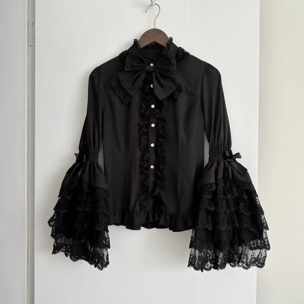 Camicia Lolita "Rose Court" – Pizzi Romantici e Maniche a Cascata
